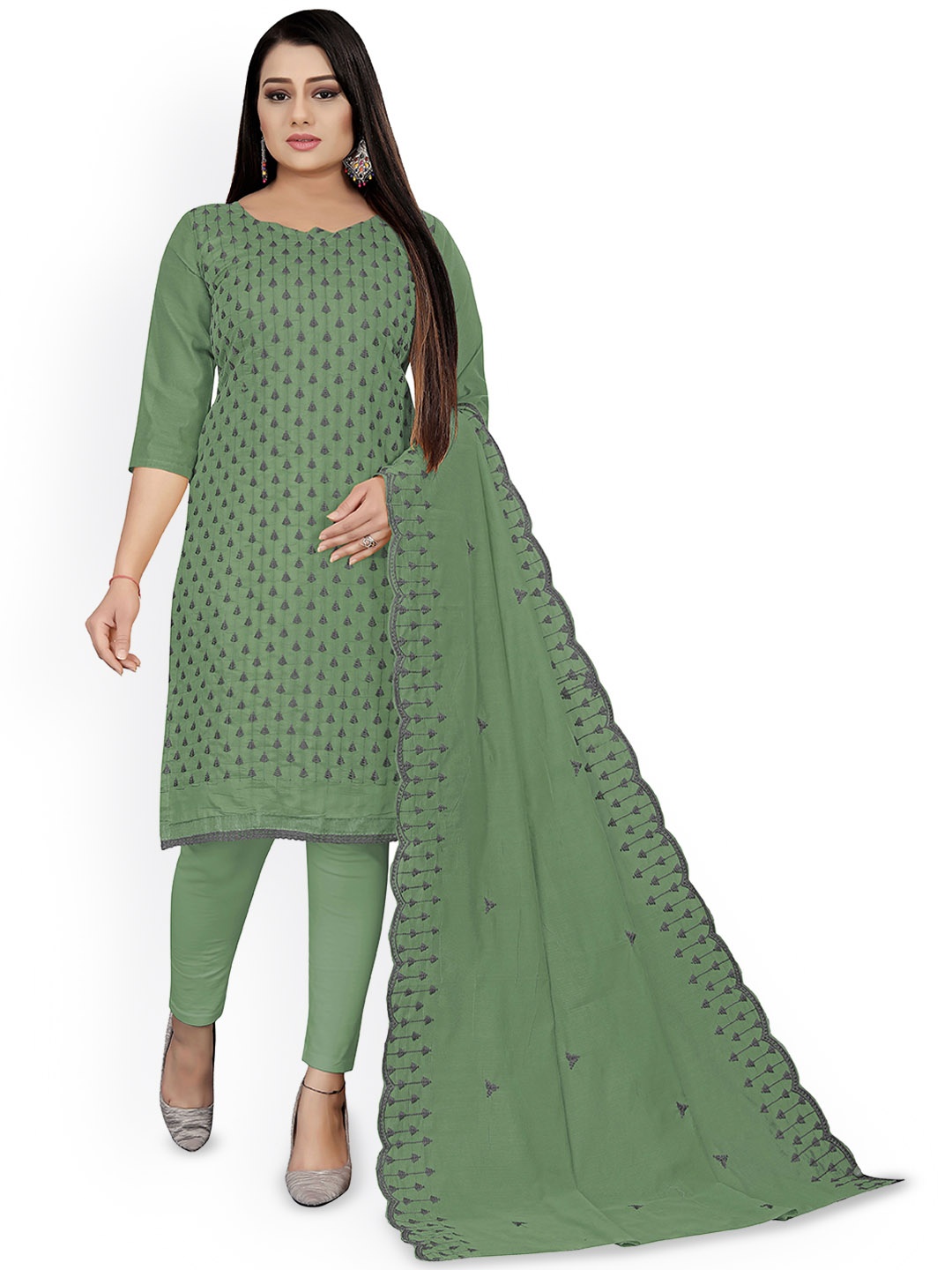 

Maroosh Floral Embroidered Unstitched Dress Material, Turquoise blue