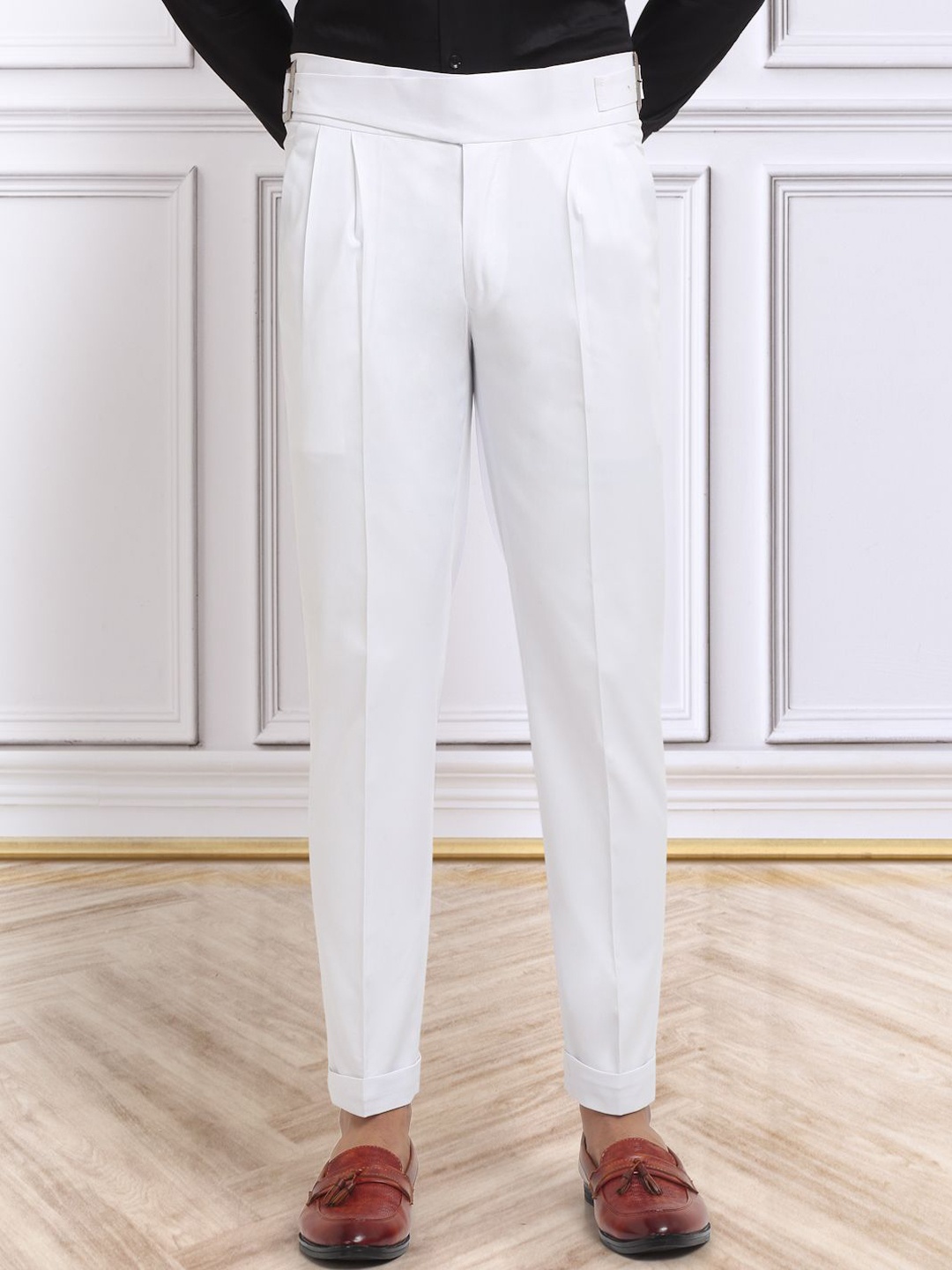 

KLOTTHE Men Cotton Rich Solid Slim Fit Italian Gurkha Pants, White