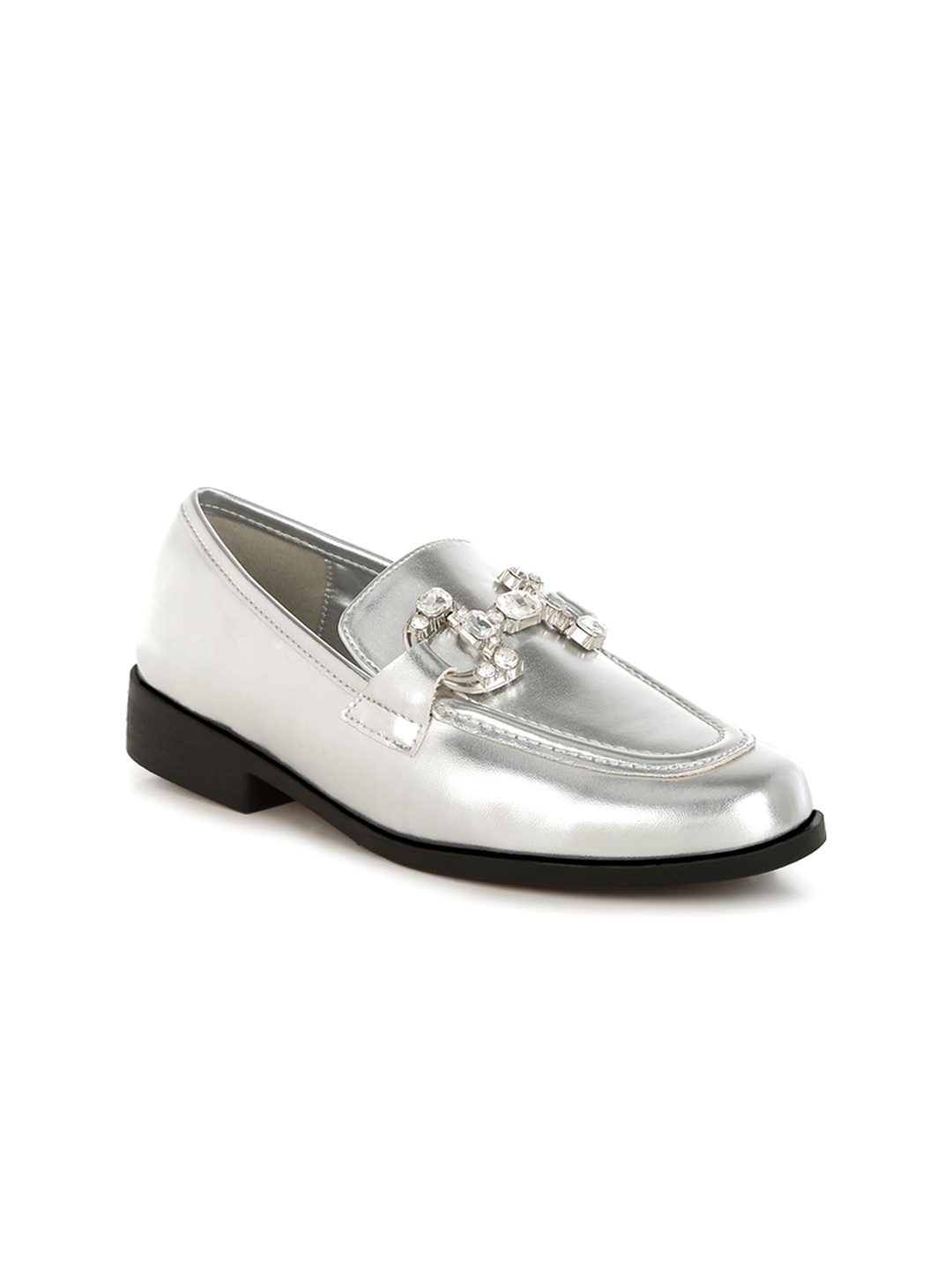 

RAG & CO Women Leather Loafers, Silver
