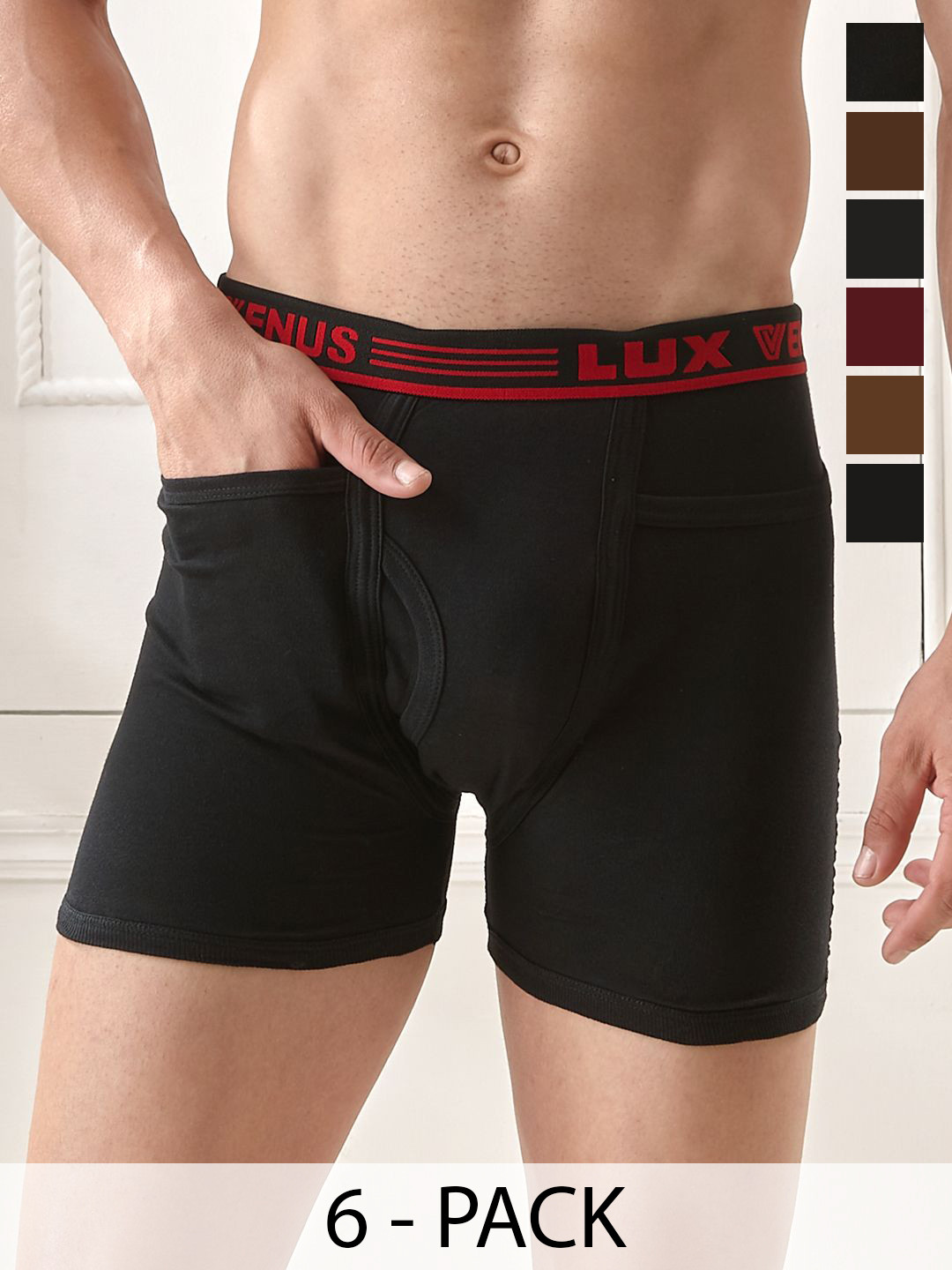 

LUX VENUS Pack of 6 Assorted Men Cotton Pocket Trunk NW1_VENUS_PKT_DRW_AST_75_6PC