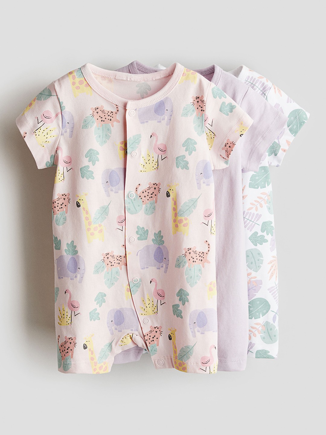 

H&M Boys Pack Of 3 Cotton Sleepsuits, Pink