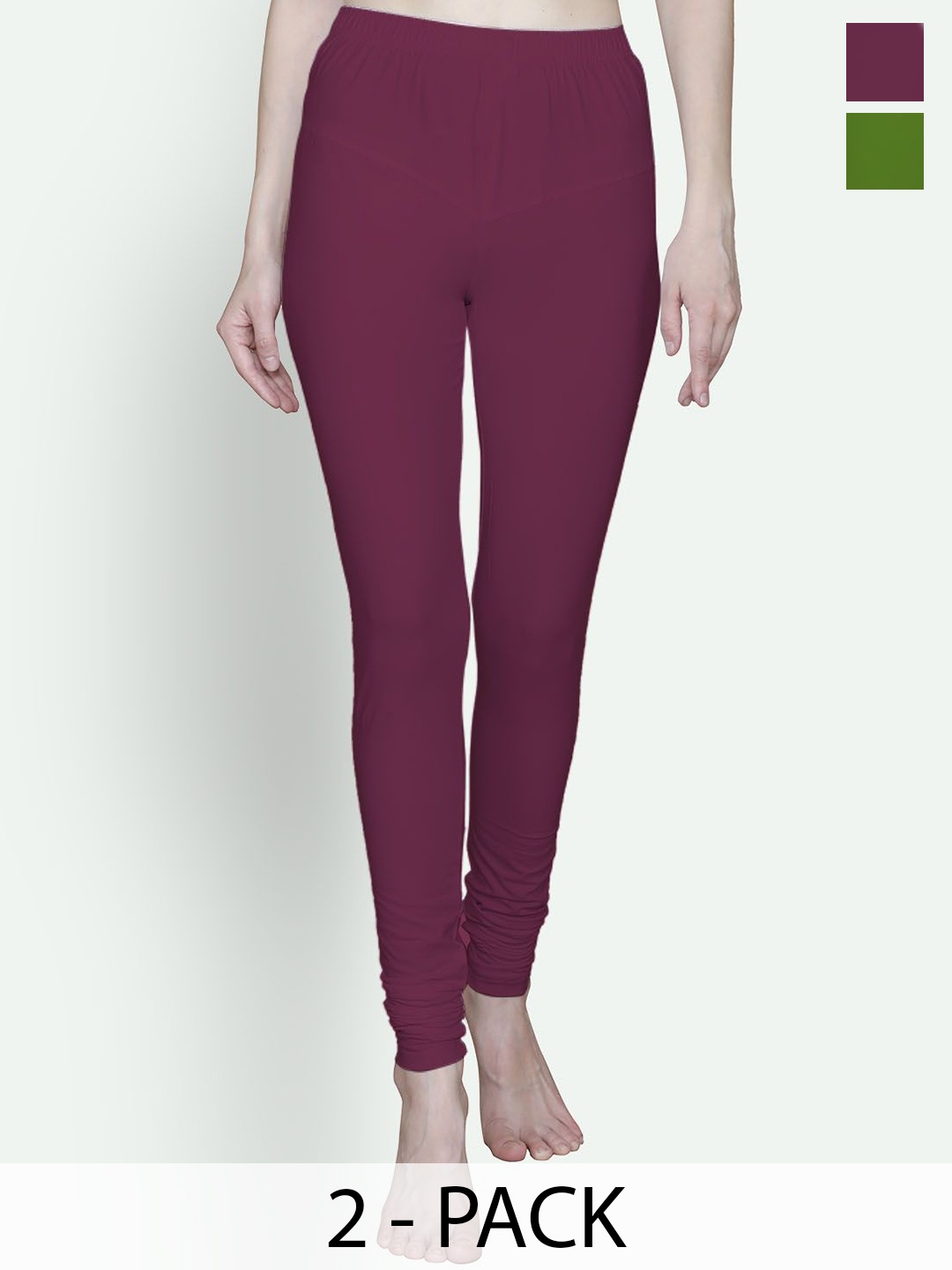 

T.T. Women Pack Of 2 High Rise Churidar Length Leggings, Maroon