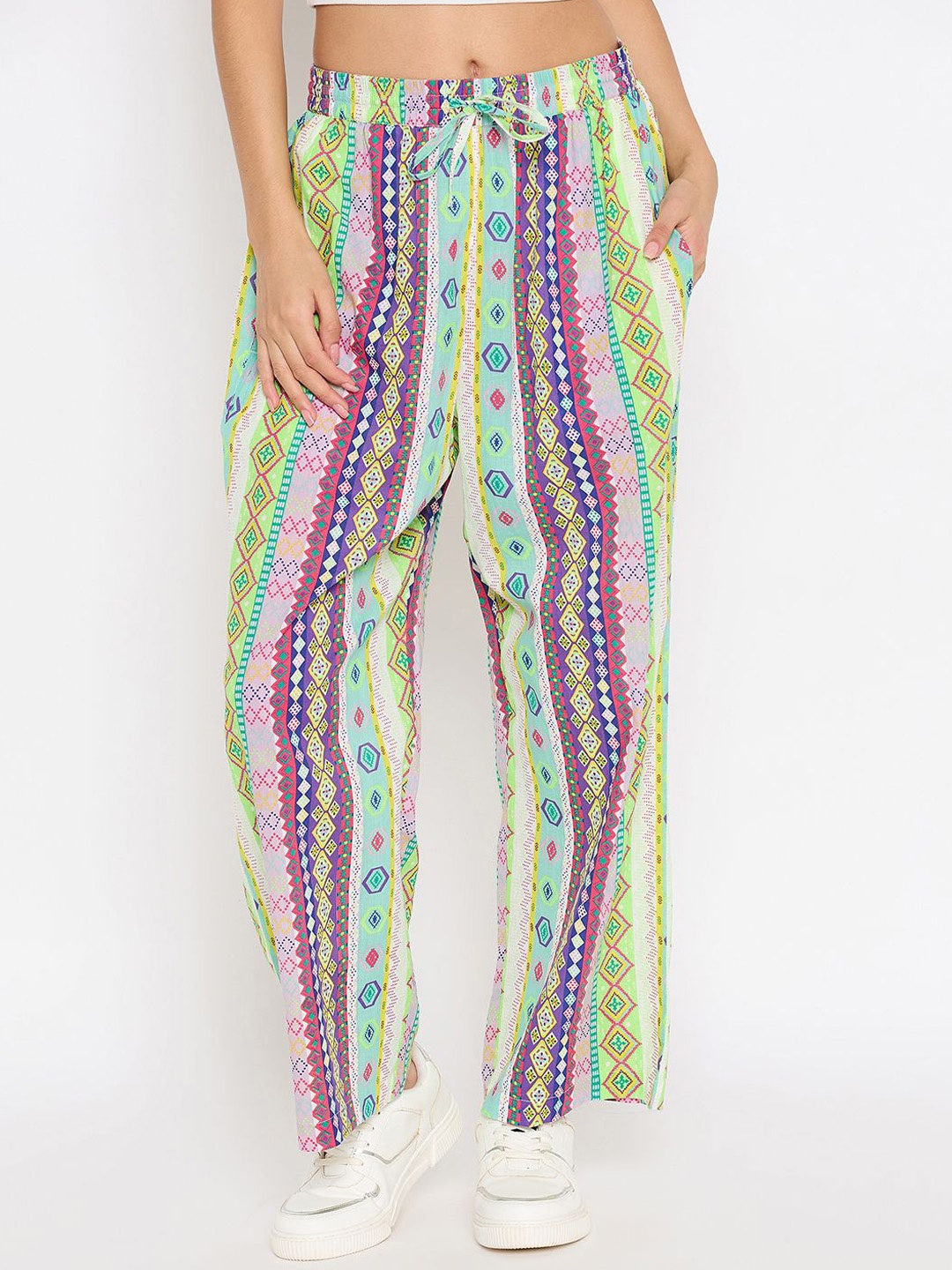 

Antimony Women Ethnic Motifs Printed Relaxed Cotton Straight Leg Pleated Trousers, Multi