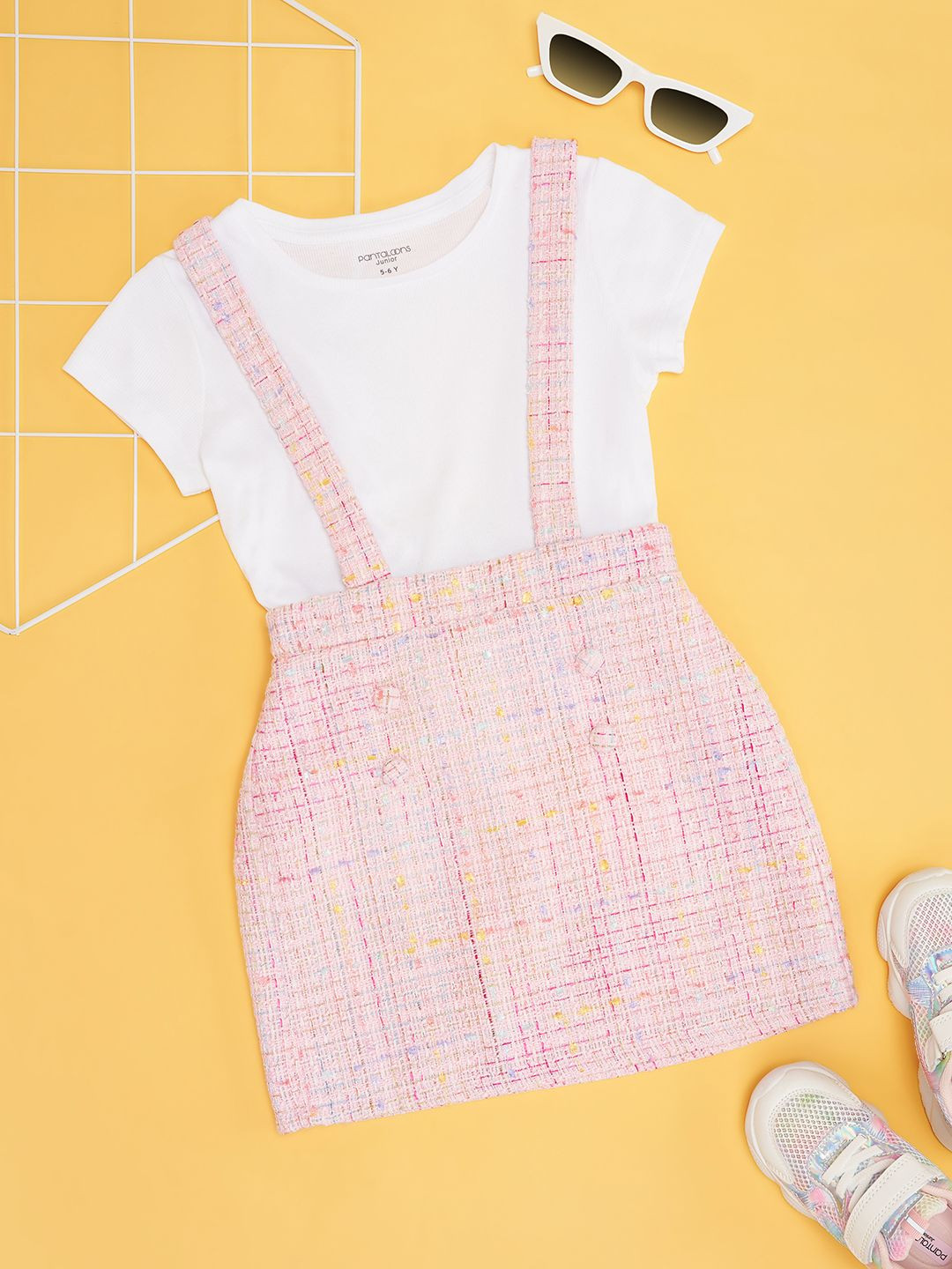 

Pantaloons Junior Girl's Round Neck Pinafore Dress, Pink