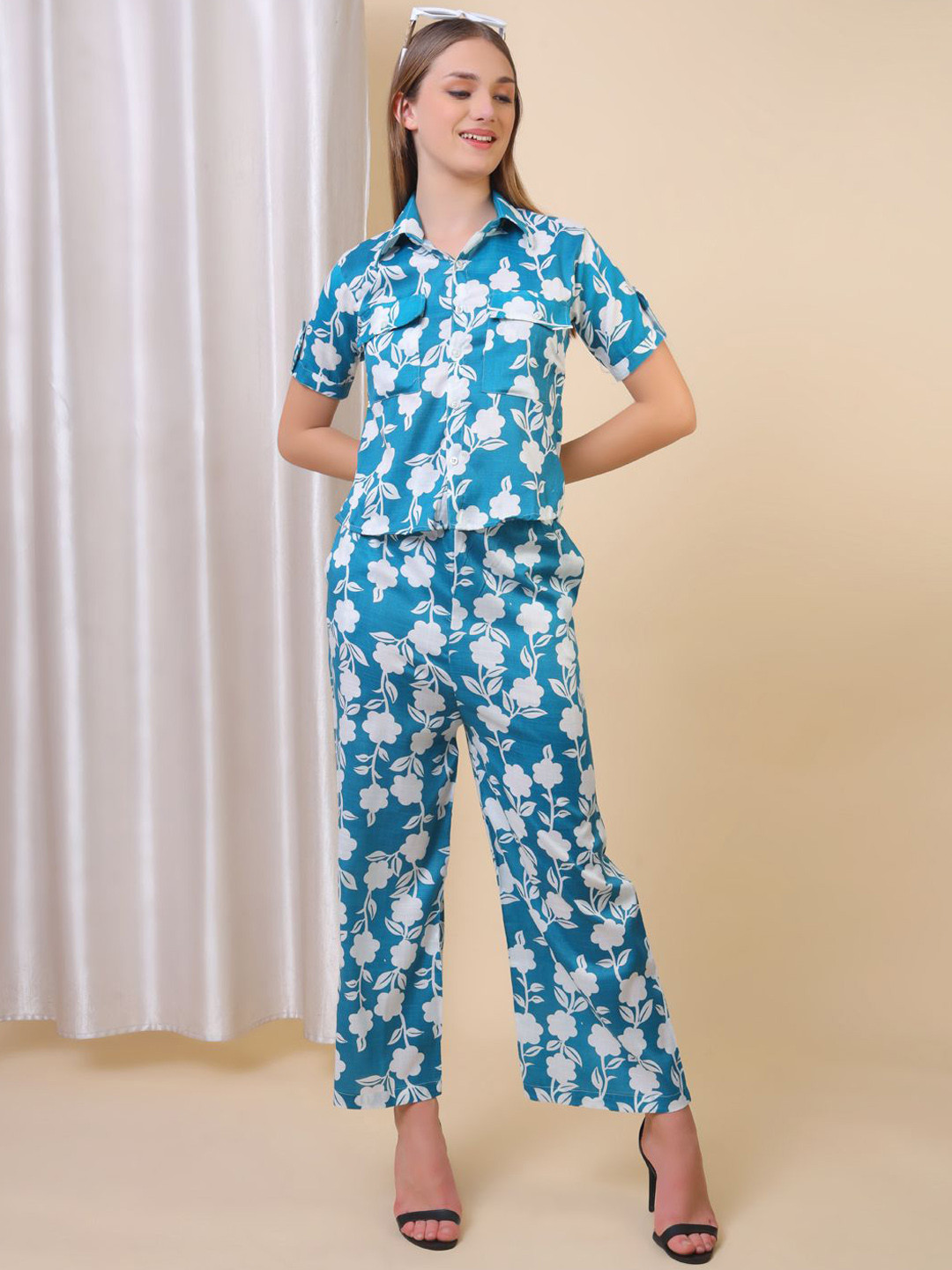 

Softwrap Floral Printed Shirt & Trousers Co-ords, Blue