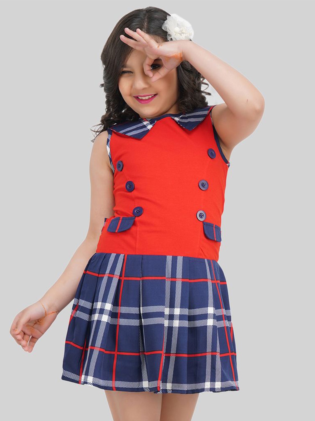 

BEING NAUGHTY Girls Checked Fit & Flare Dress, Red