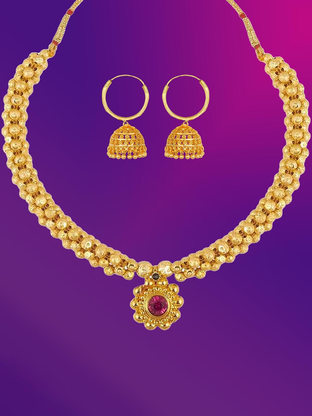 

Lila Gold-Plated Stone-Studded & Beaded Jewellery Set