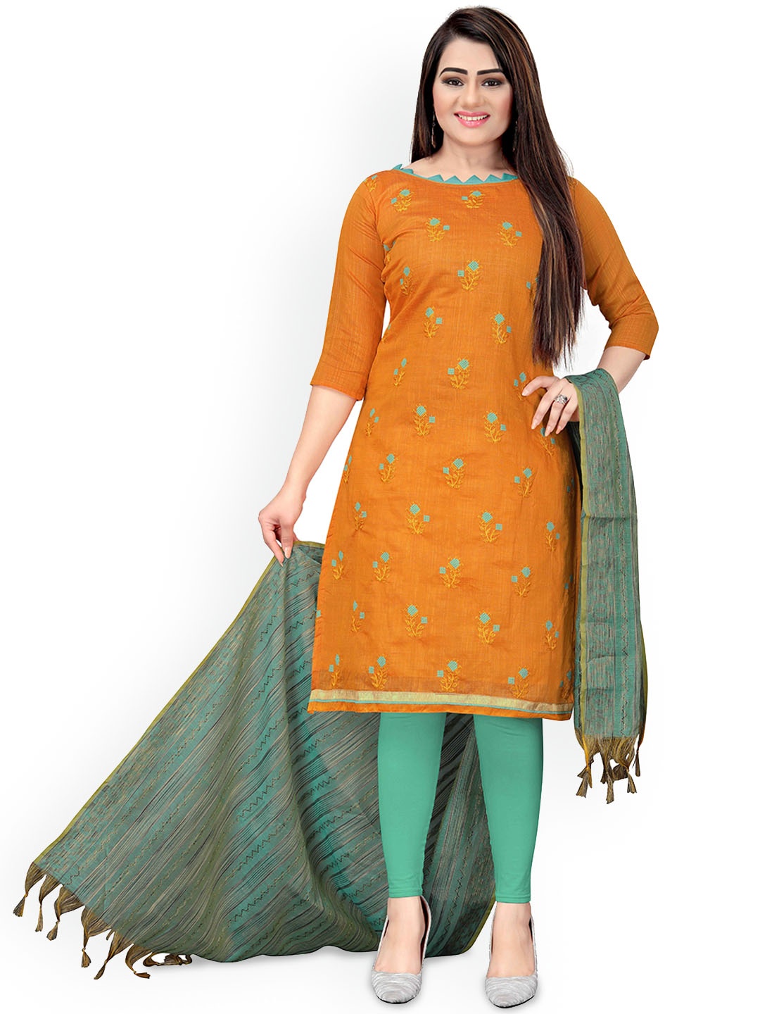 

Maroosh Floral Embellished Unstitched Dress Material, Yellow