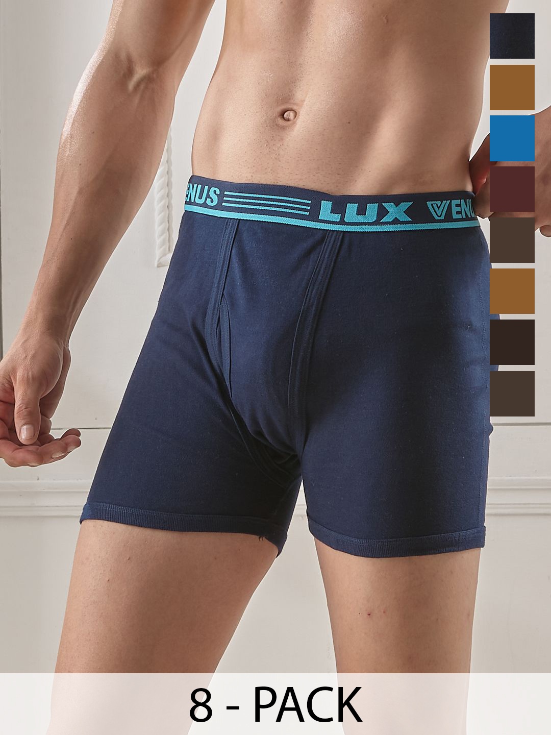 

LUX VENUS Pack of 8 Assorted Men Cotton Trunk NW1_VENUS_FCD_DRW_AST_75_8PC, Blue