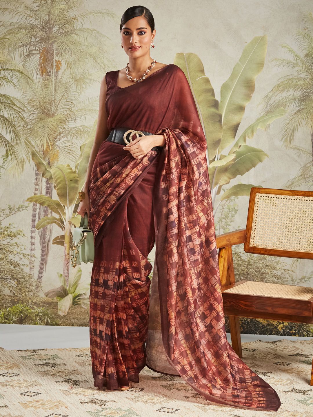 

RACHNA Women Ready to Wear Chanderi Saree, Brown