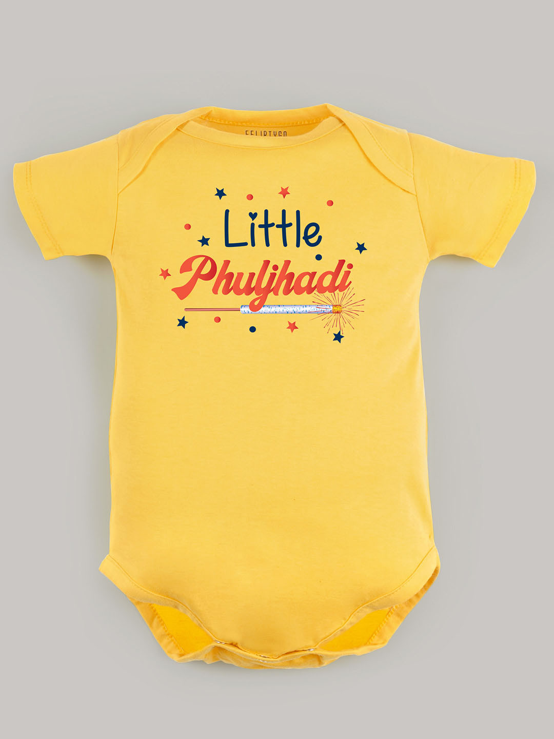 

FFLIRTYGO Kids Printed Pure Cotton Round Neck Short Sleeves Bodysuit, Yellow