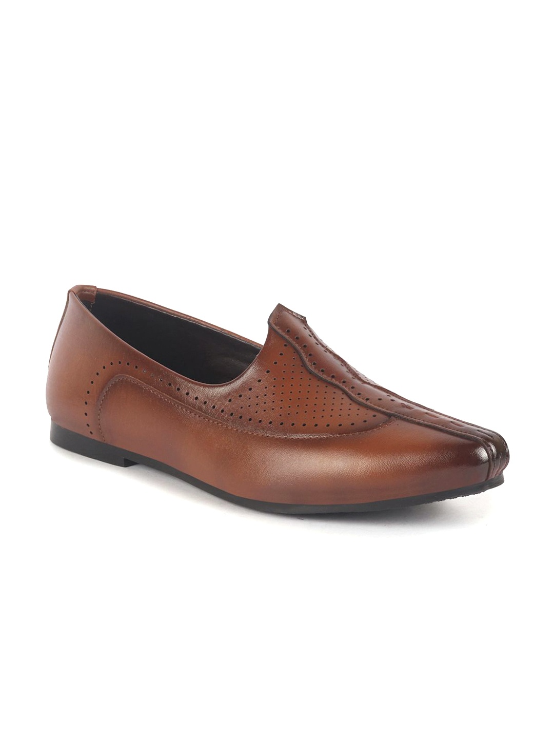 

FAUSTO Men Perforations Breathable PU Mojaris, Brown