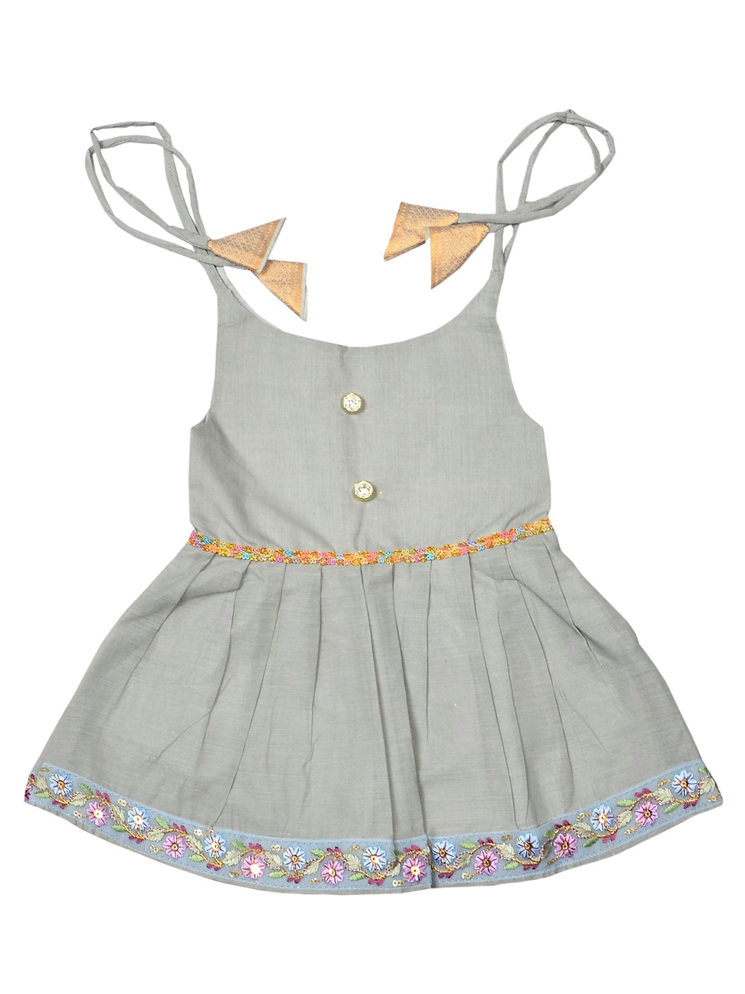 

BAESD Infants Girls Mangala Gowri Embroidered Pure Cotton Ethnic Dress, Grey