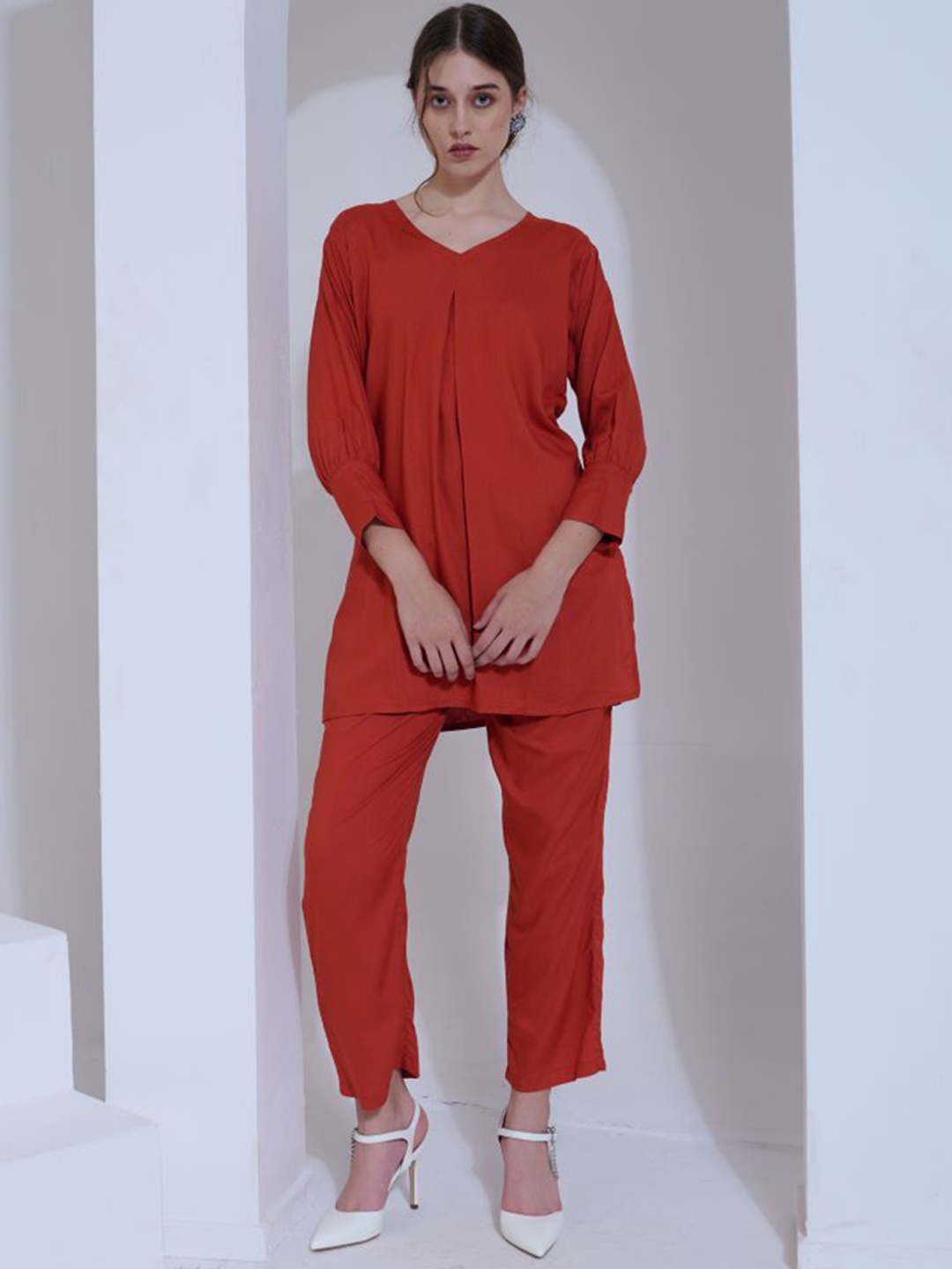 

The Quince Life V-Neck Pure Cotton Tunic & Trousers, Rust