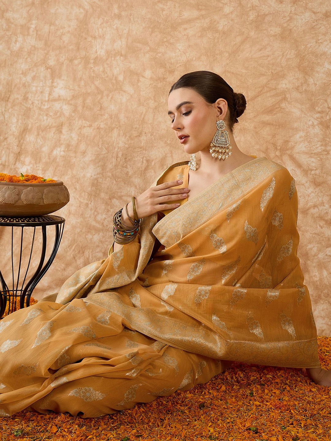 

Sangria Woven Design Saree With Blouse Piece, Yellow