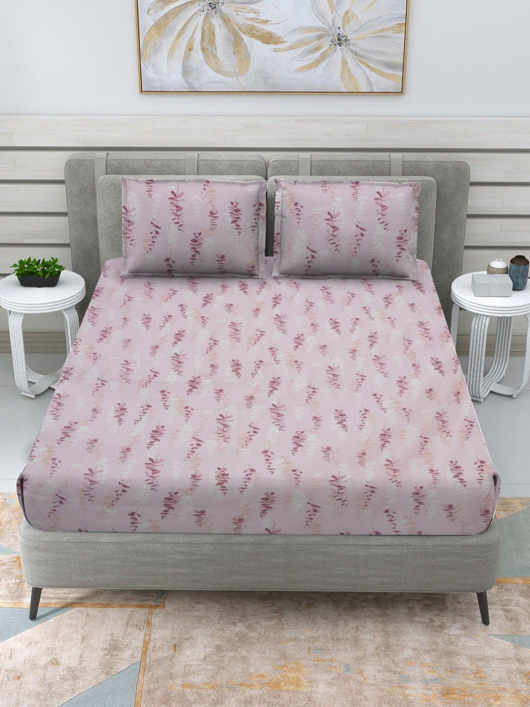 

RRC Pink Floral Printed Cotton 152 TC King Bedsheet Set 2.74 m x 2.74 m