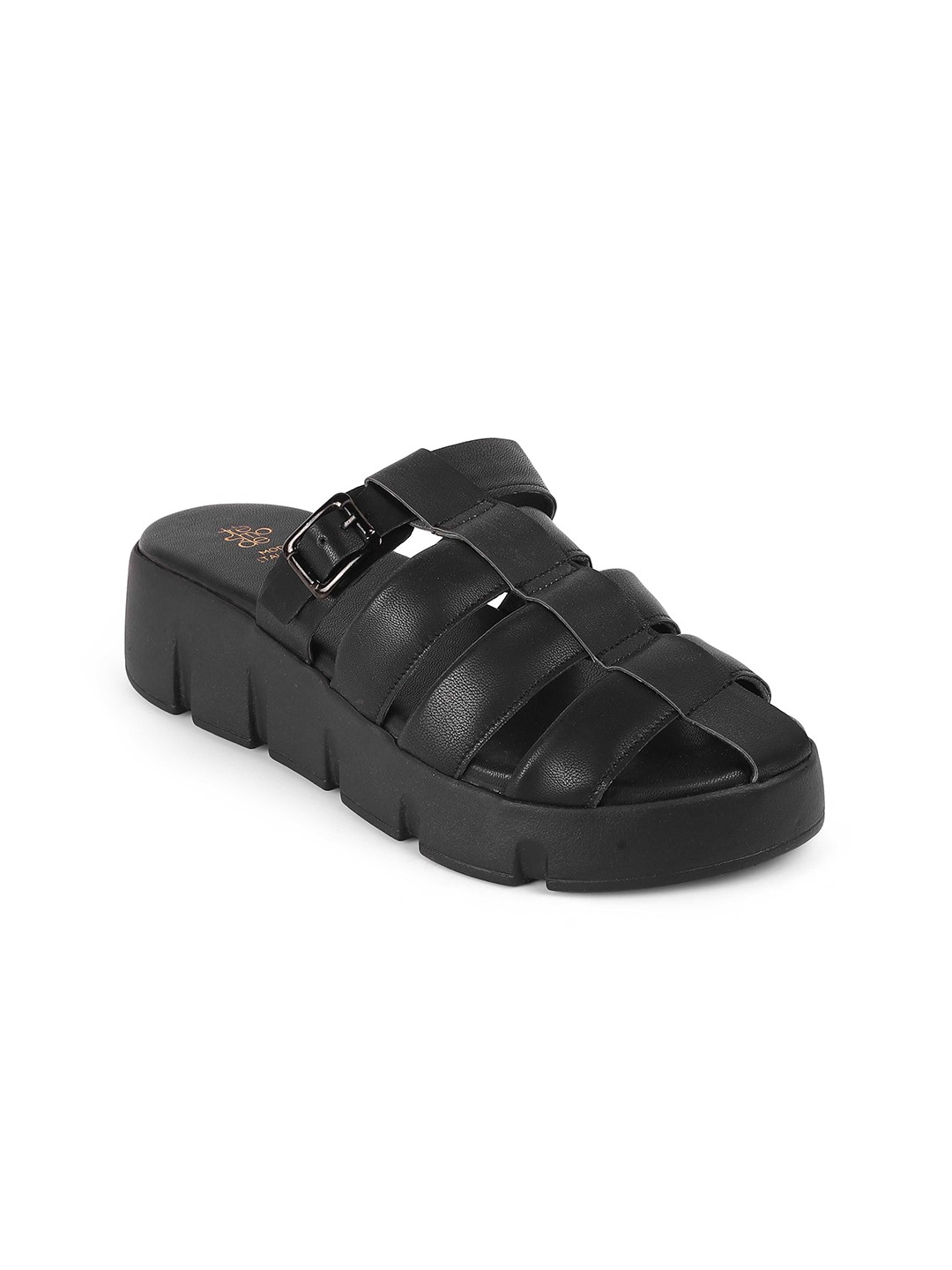 

Tresmode Women Leather Platform Sandals with Buckles, Black