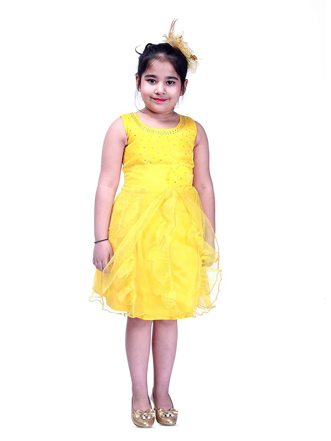 

Wish little Girls Embellished Net Party A-Line Dress, Yellow