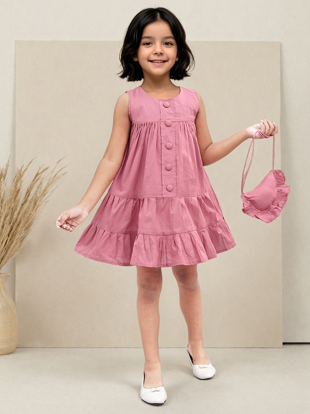

Toonyport Girls Sleeveless Fit & Flare Dress With a Bag, Pink