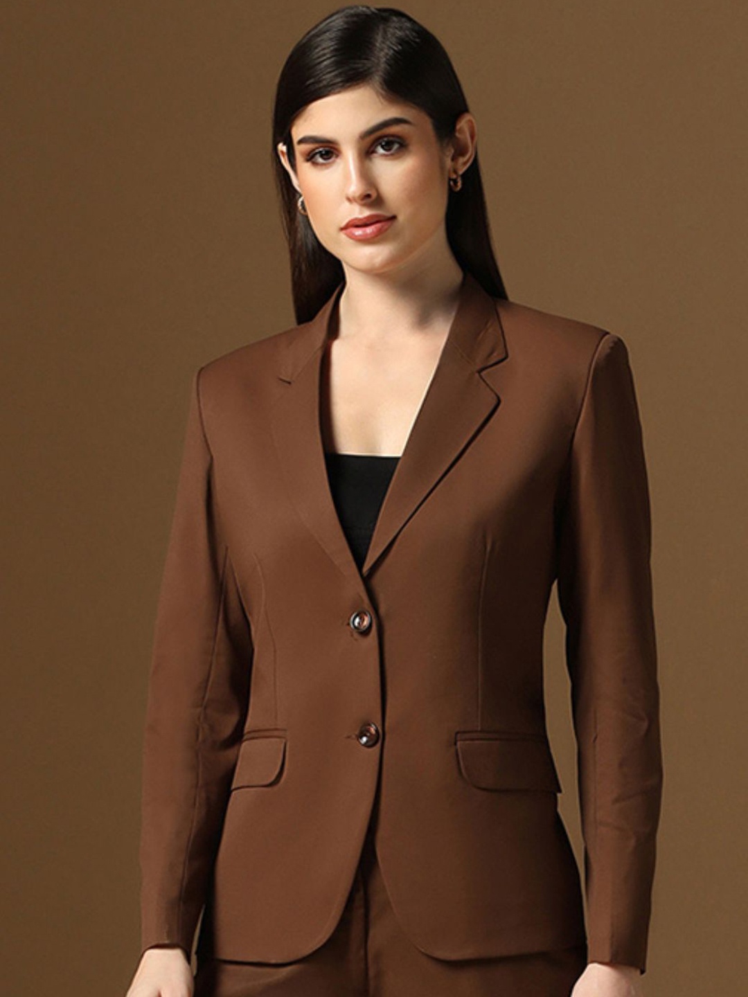 

TAHVO Notched Lapel Collar Single Breasted Formal Blazers, Coffee brown