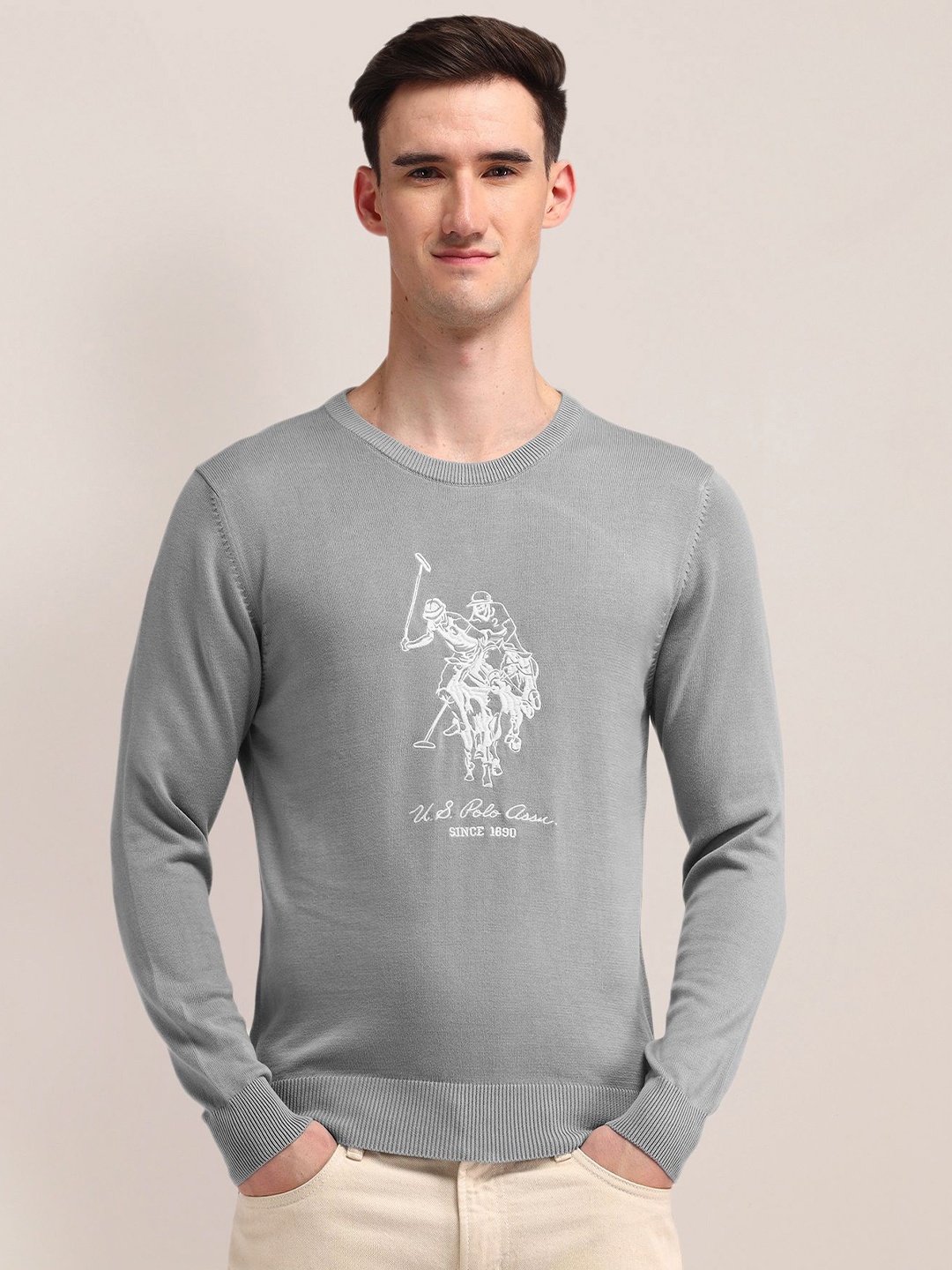 

U.S. Polo Assn. Men Brand Logo Cotton Printed Pullover, Grey