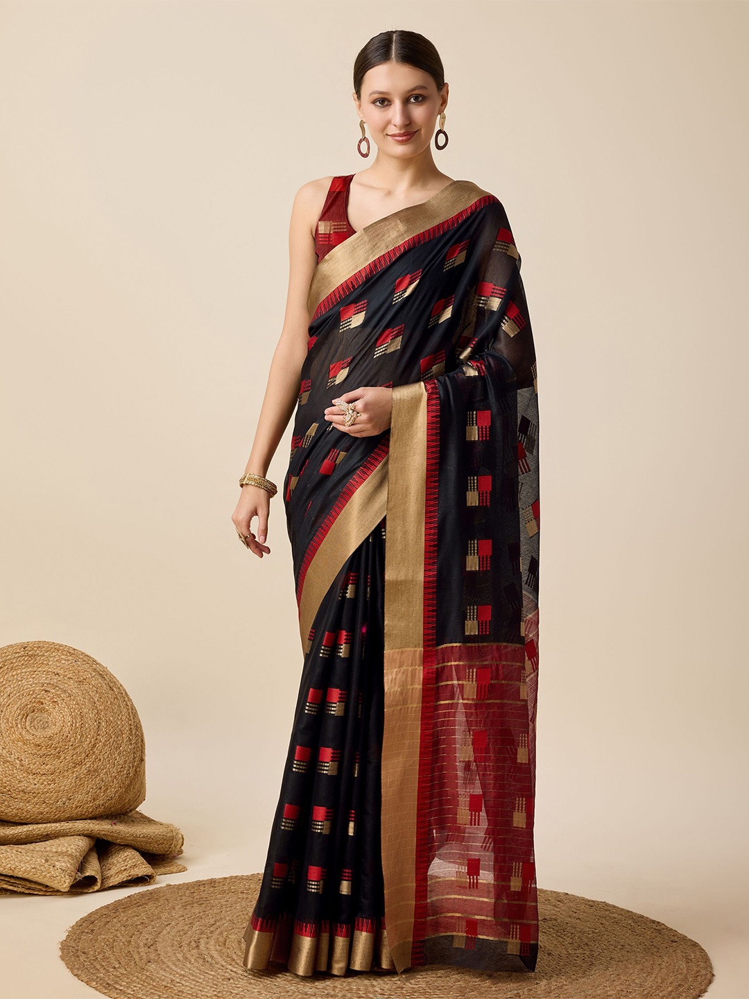 

KALINI Woven Design Silk Blend Banarasi Saree, Black