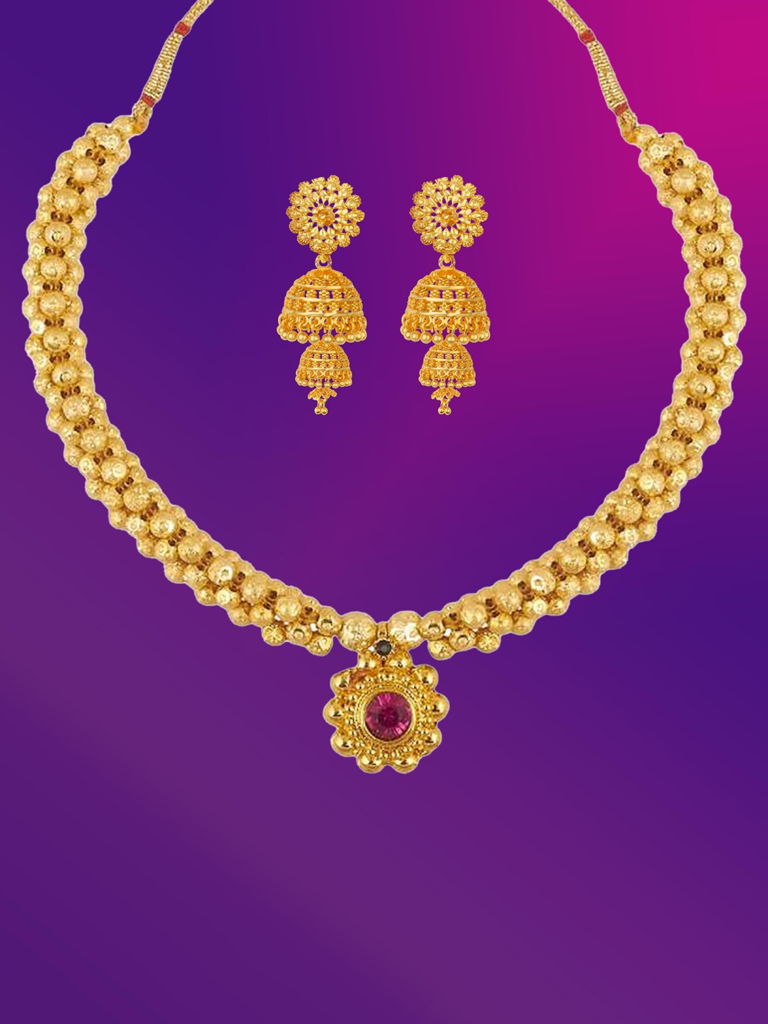 

Lila Gold-Plated Stone-Studded & Beaded Jewellery Set
