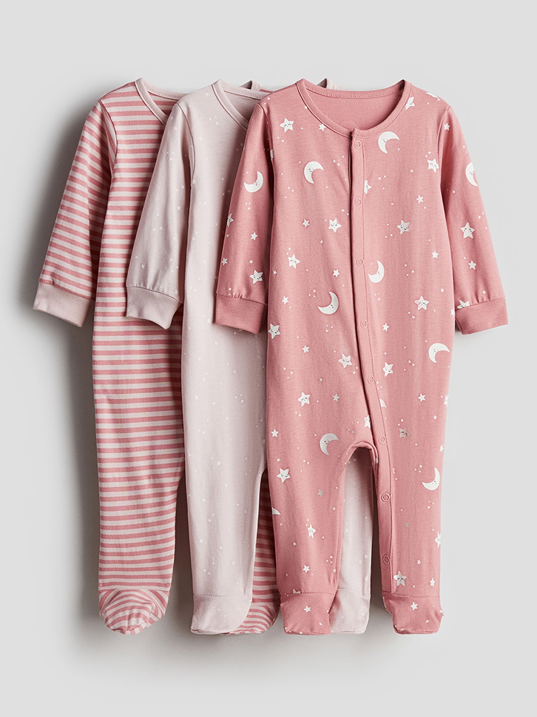 

H&M Boys Pack Of 3 Printed Pure Cotton Sleepsuit, Pink