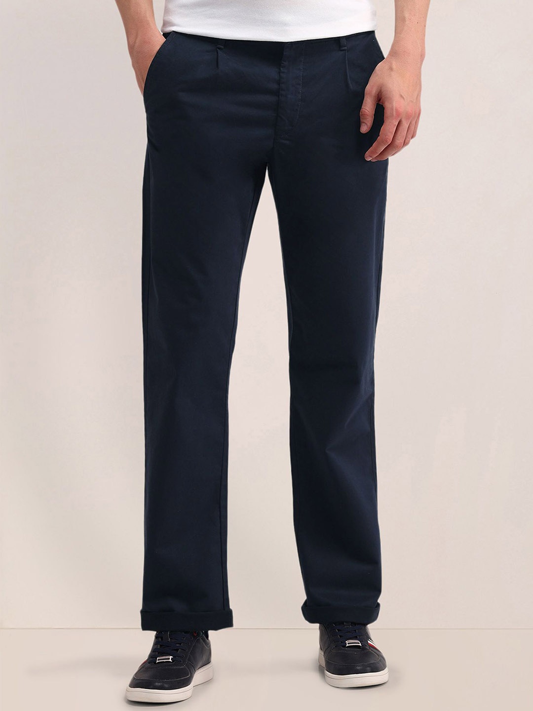 

U.S. Polo Assn. Men Classic Straight Fit Mid-Rise Trousers, Navy blue