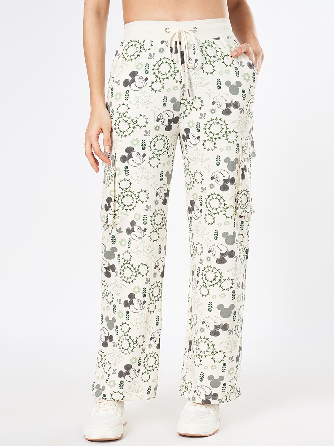 

Honey by Pantaloons Women Printed Straight Fit High-Rise Trousers, Off white