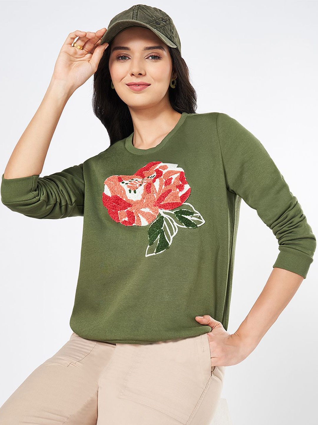 

Honey by Pantaloons Women Printed Cotton Pullover Sweatshirt, Olive