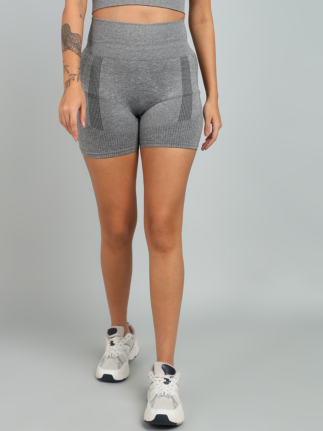 

KOBO Women Slim Fit High-Rise Training or Gym Sports Shorts, Grey
