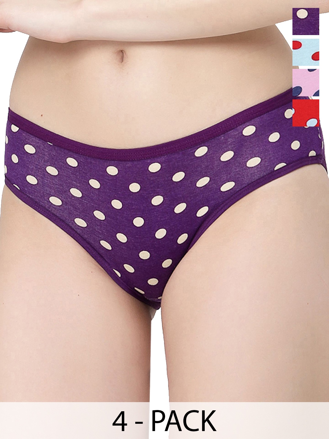 

Docare Women Pack of 4 Polka Dots Printed Bikini Briefs, Turquoise blue