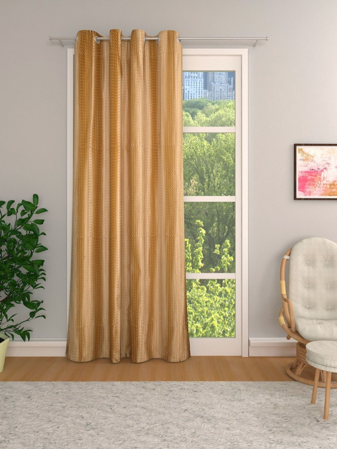 

Myntra Elegant Homes Gold-Toned Textured Room Darkening Door Curtain