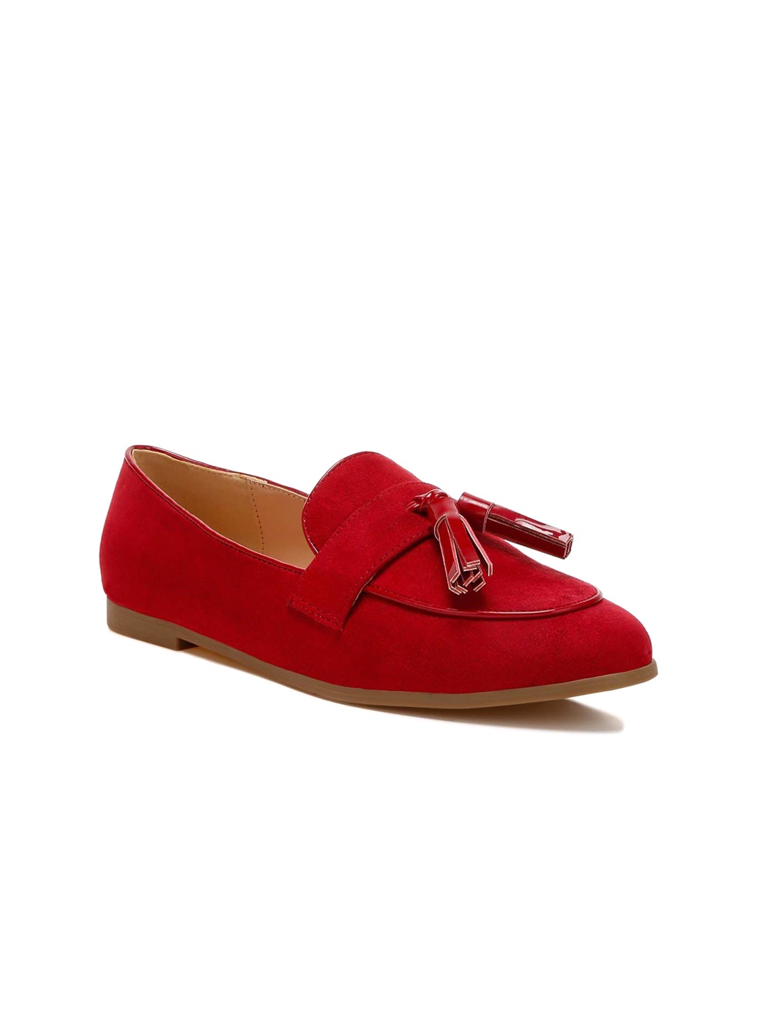 

RAG & CO Women Woven Design Suede Loafers, Red