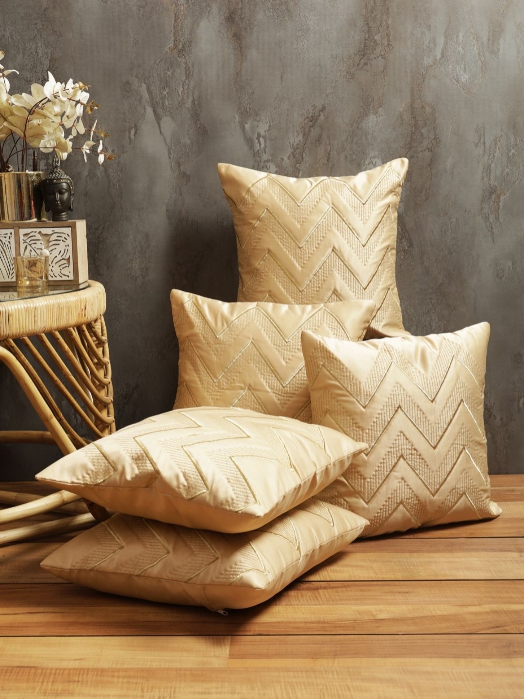 

Myntra Elegant Homes Cream-Coloured 5 Pieces Geometric Square Cushion Covers
