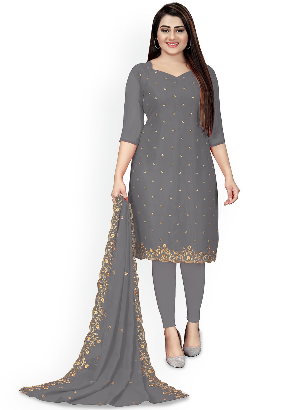 

Maroosh Ethnic Motifs Embellished Unstitched Dress Material, Grey