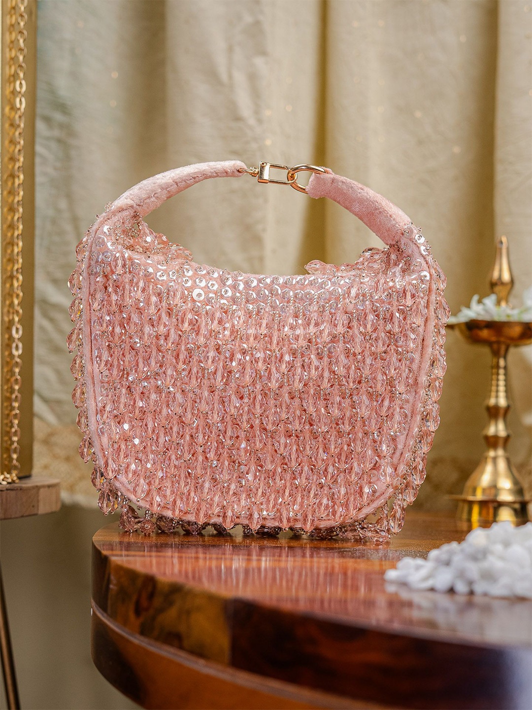 

NR By Nidhi Rathi Embellished Purse Clutch, Peach