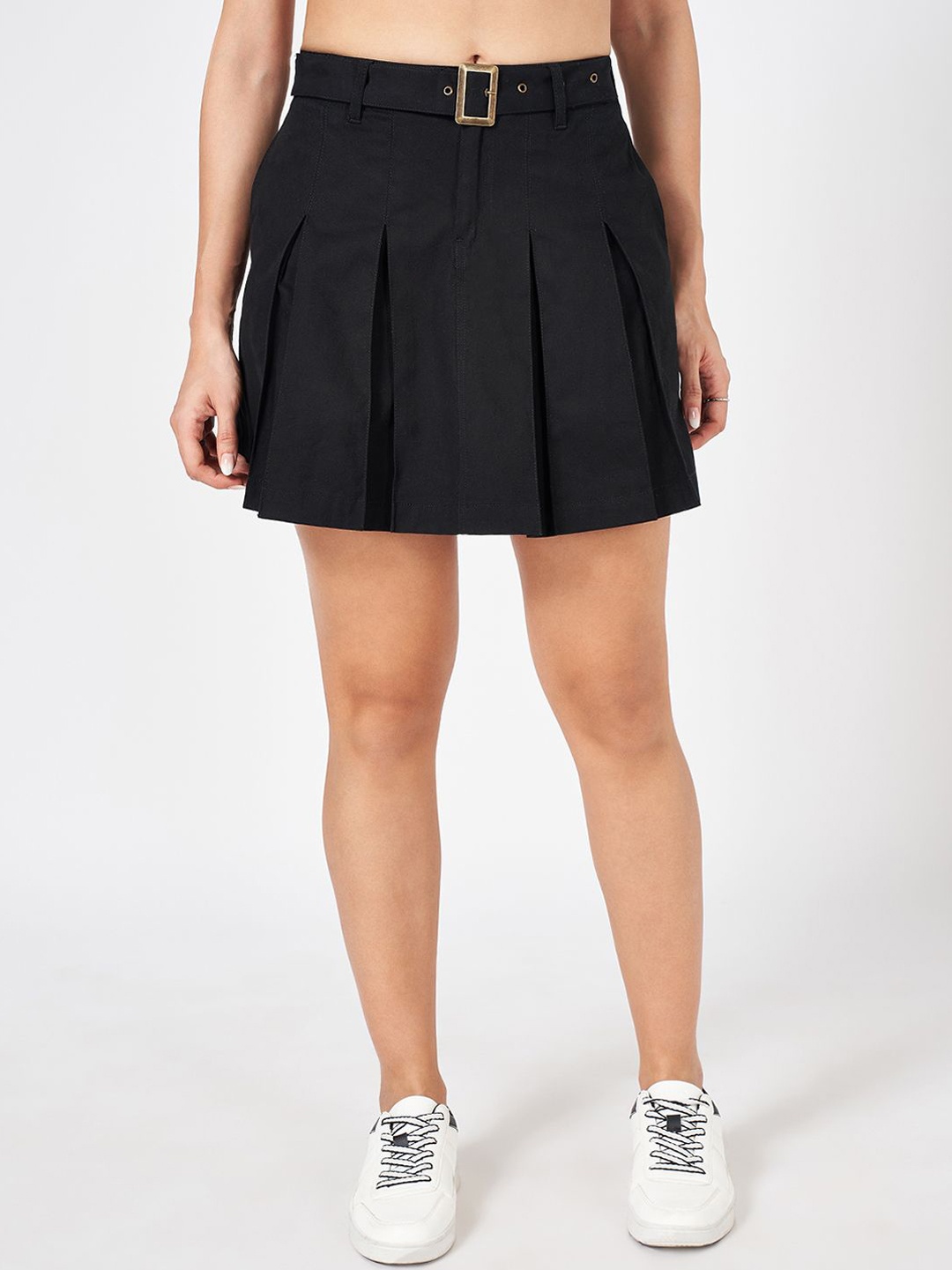 

People Women Pure Cotton A-Line Mini Skirts, Black