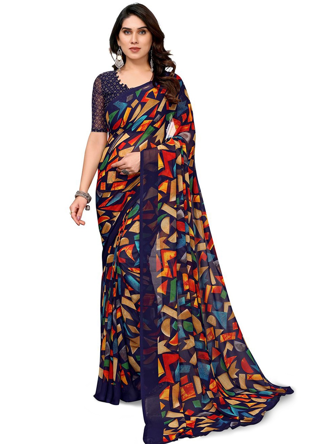 

ANAND SAREES Women's Geomtetric Printed Saree, Blue