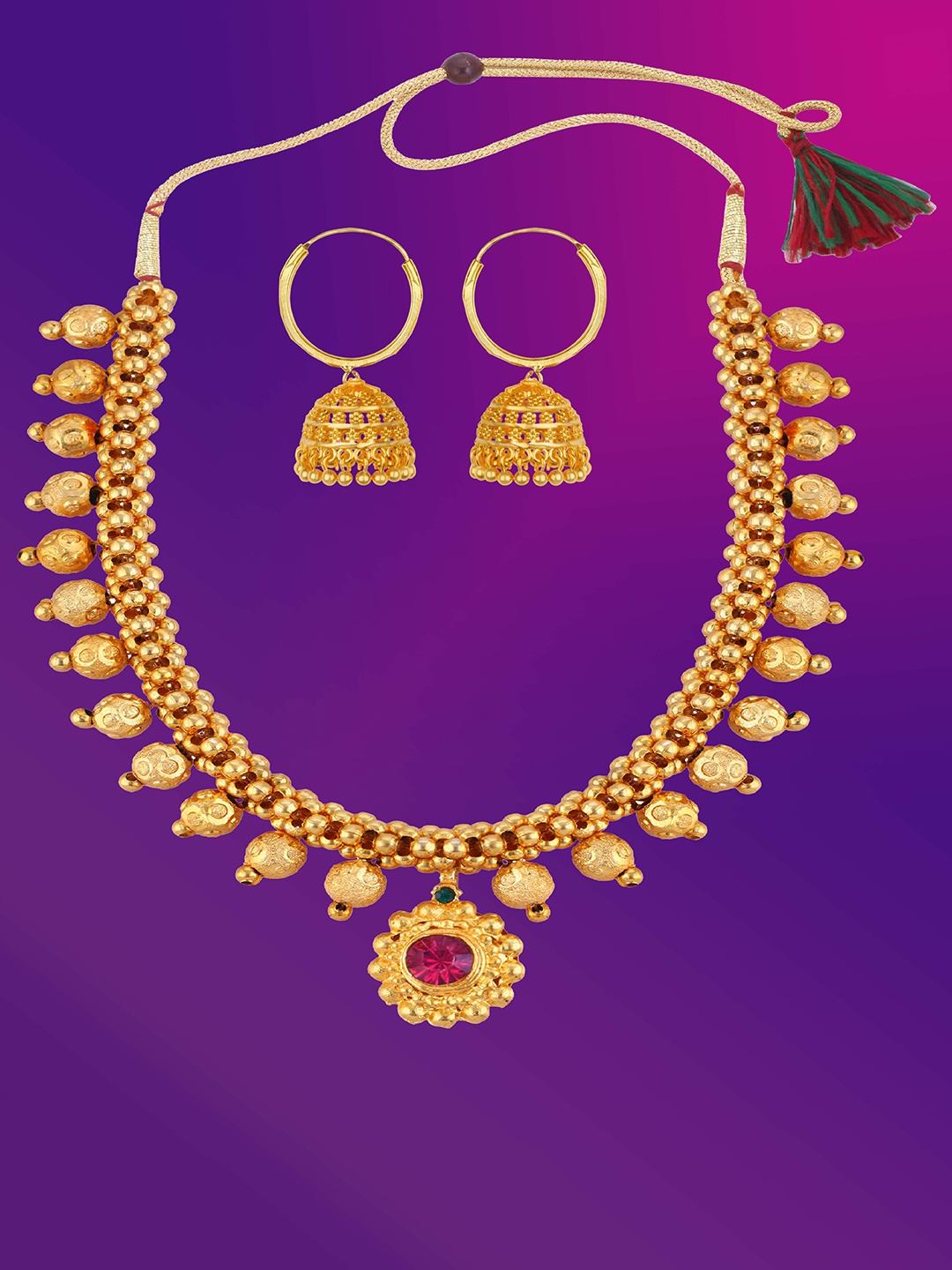 

Lila Gold Plated Stones Studded & Beaded Jewellery Set
