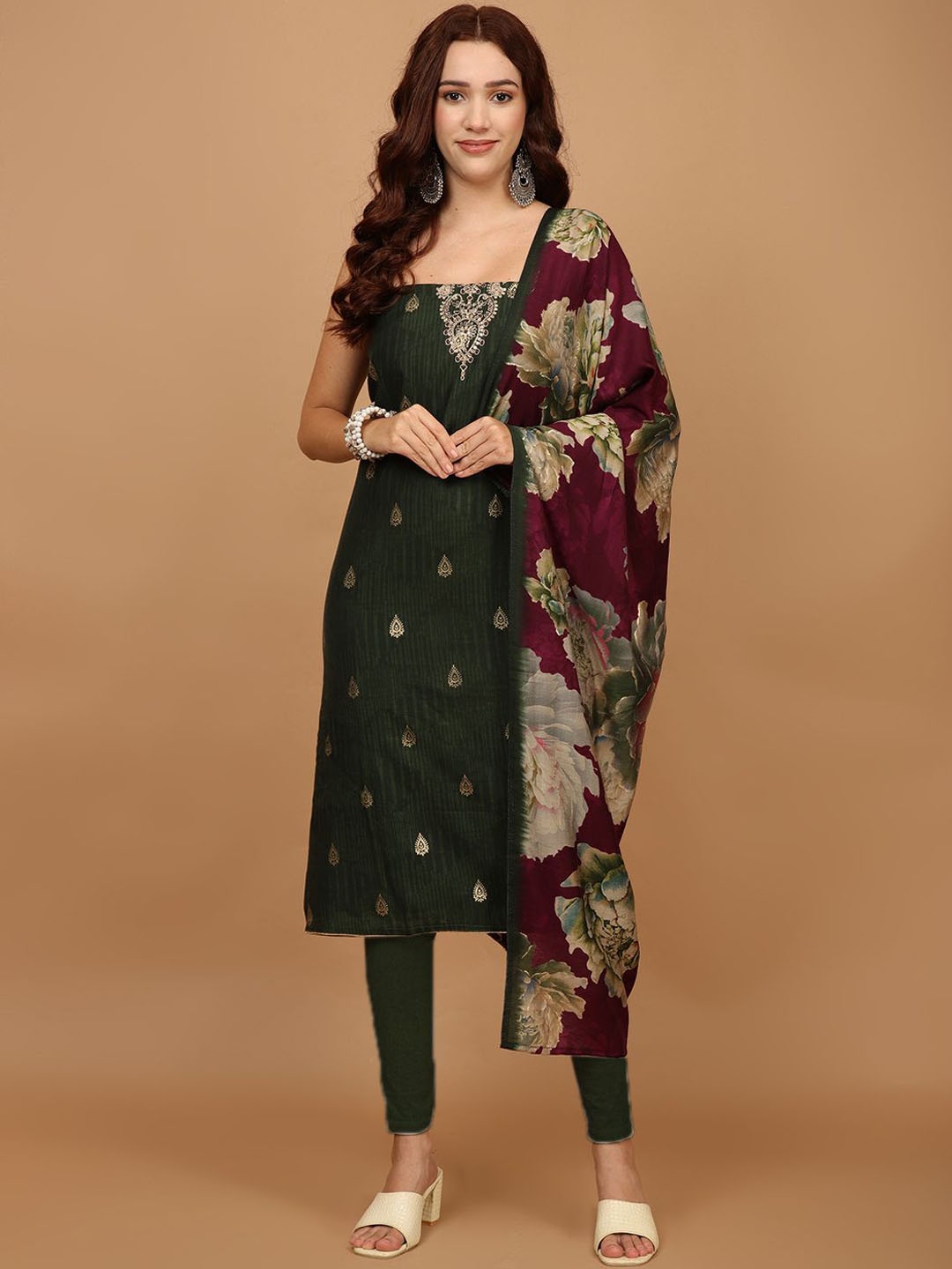 

Meena Bazaar Woven Design Art Silk Unstitched Dress Material, Green