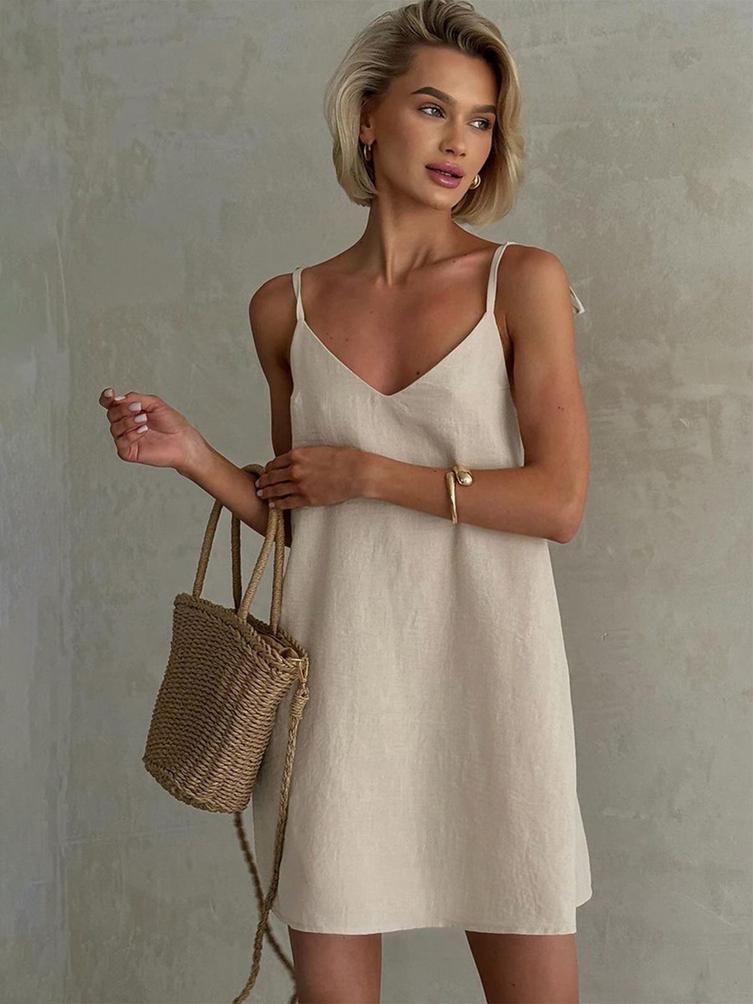 

LULU & SKY Shoulder Straps Cotton A-Line Dress, Off white