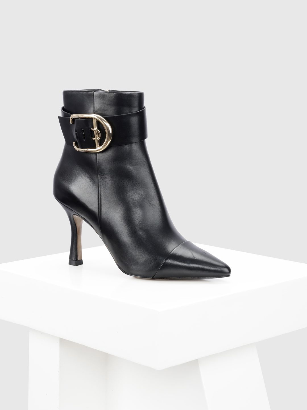 

Oroh Women Leather Pointed Toe Stiletto Heel Boots, Black