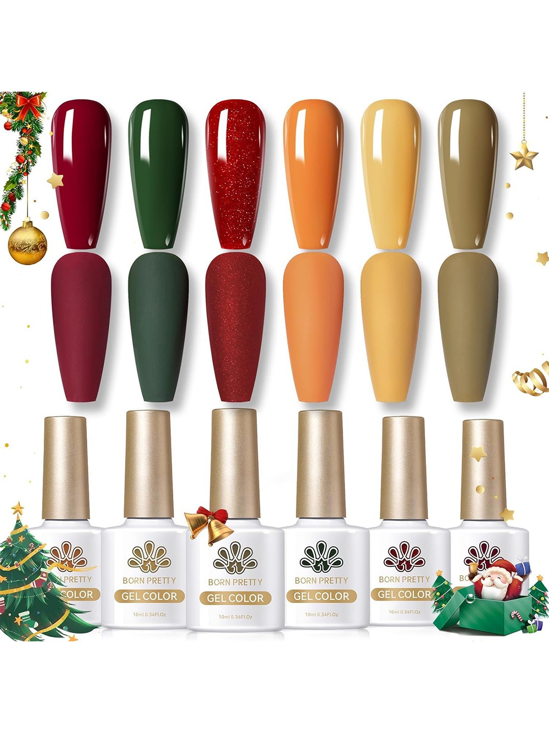 

BORN PRETTY Set Of 6 Color Gel Nail Polish - 10 ml Each -WC01-WC06, Red