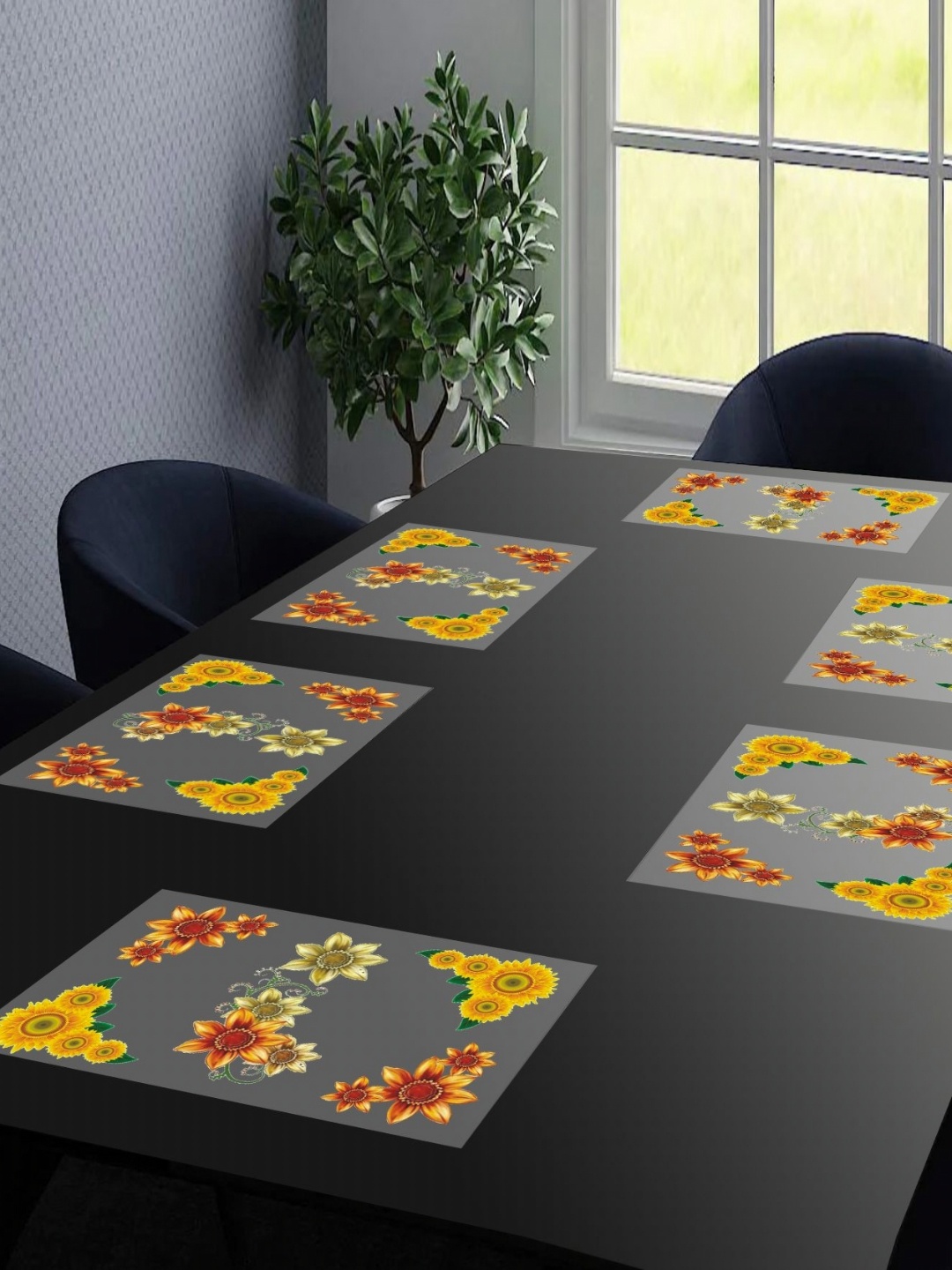 

LooMantha Transparent & Yellow 6 Pieces Floral Printed Table Placemats