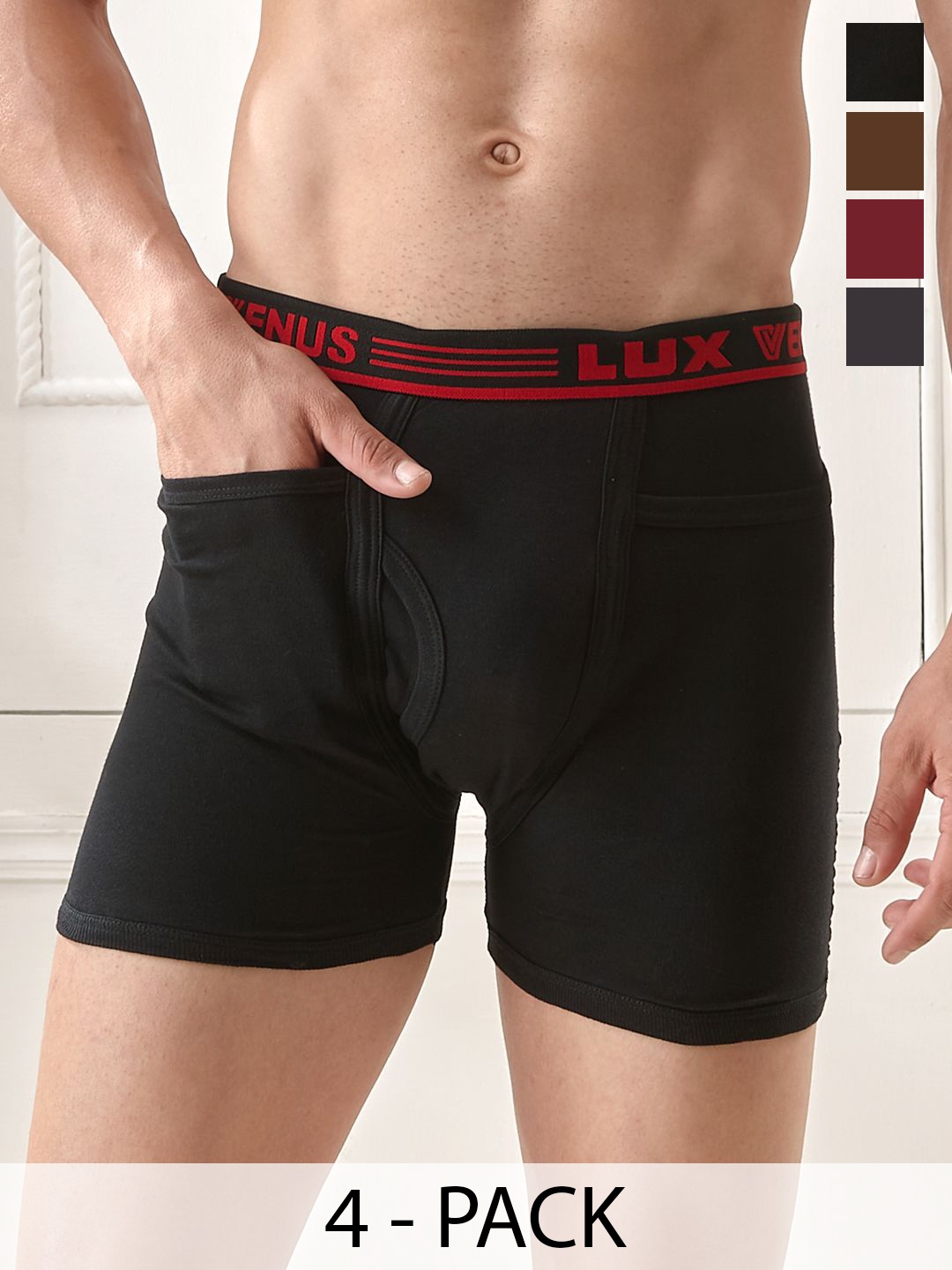 

LUX VENUS Pack of 4 Assorted Men Cotton Pocket Trunk NW1_VENUS_PKT_DRW_AST_105_4PC