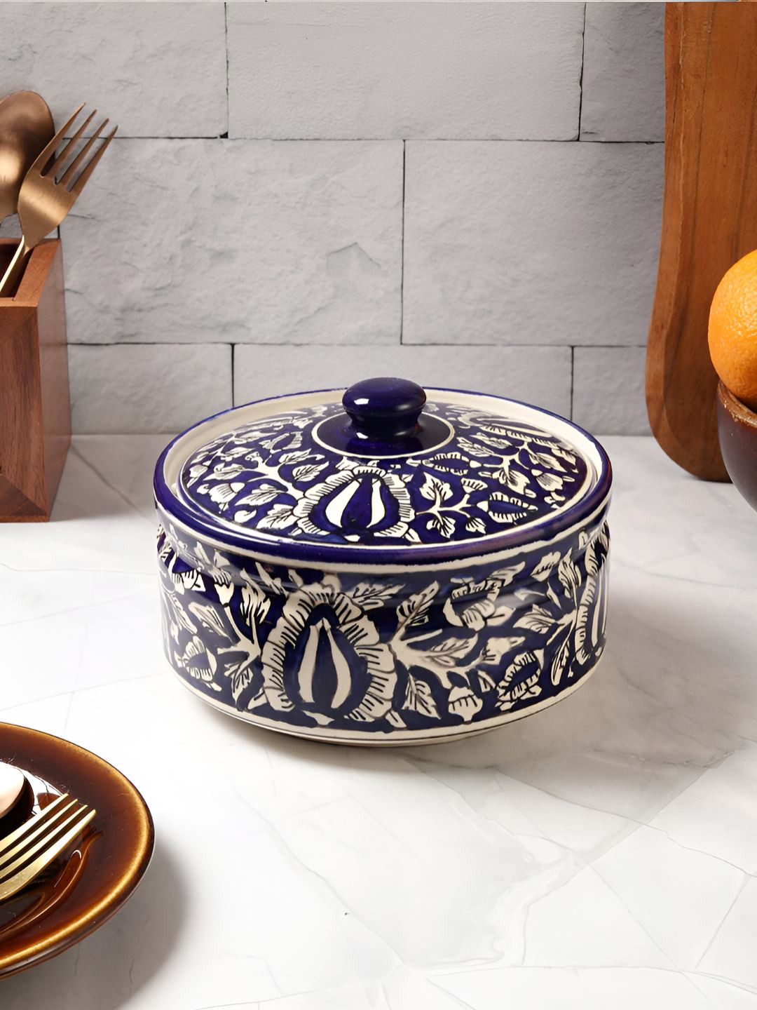 

VarEesha Blue Printed Ceramic Dishwasher and Microwave Safe Serving Bowl