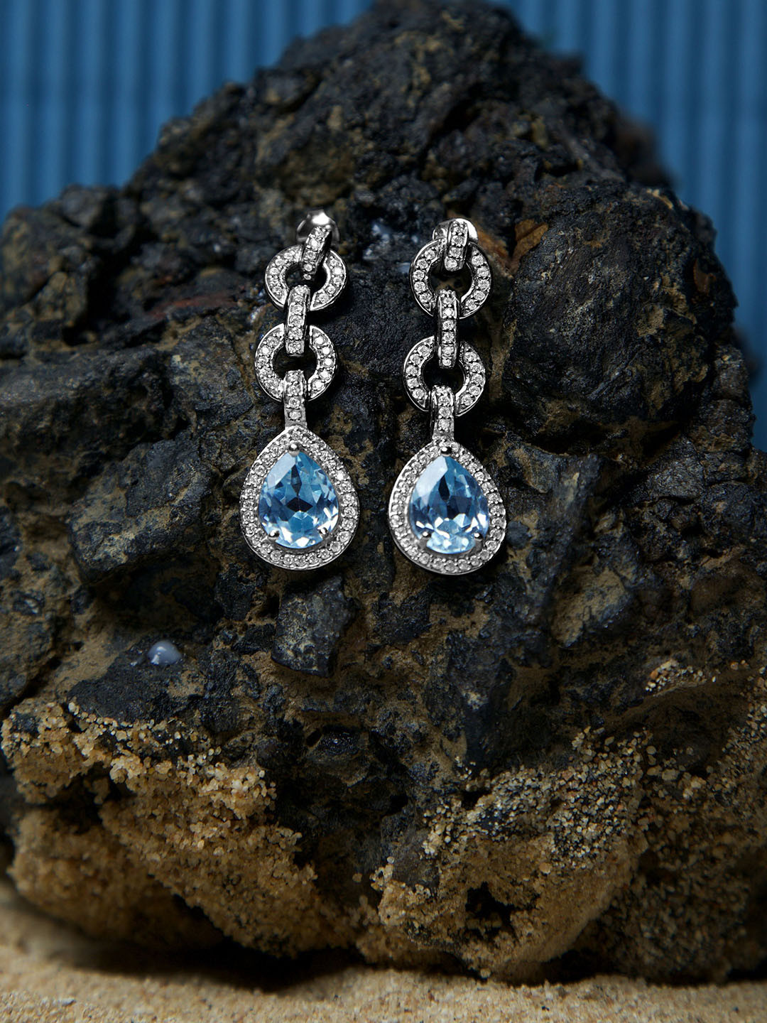

VELVET IMPERIAL Silver-Plated Contemporary Stainless Steel Stone Studded Drop Earrings