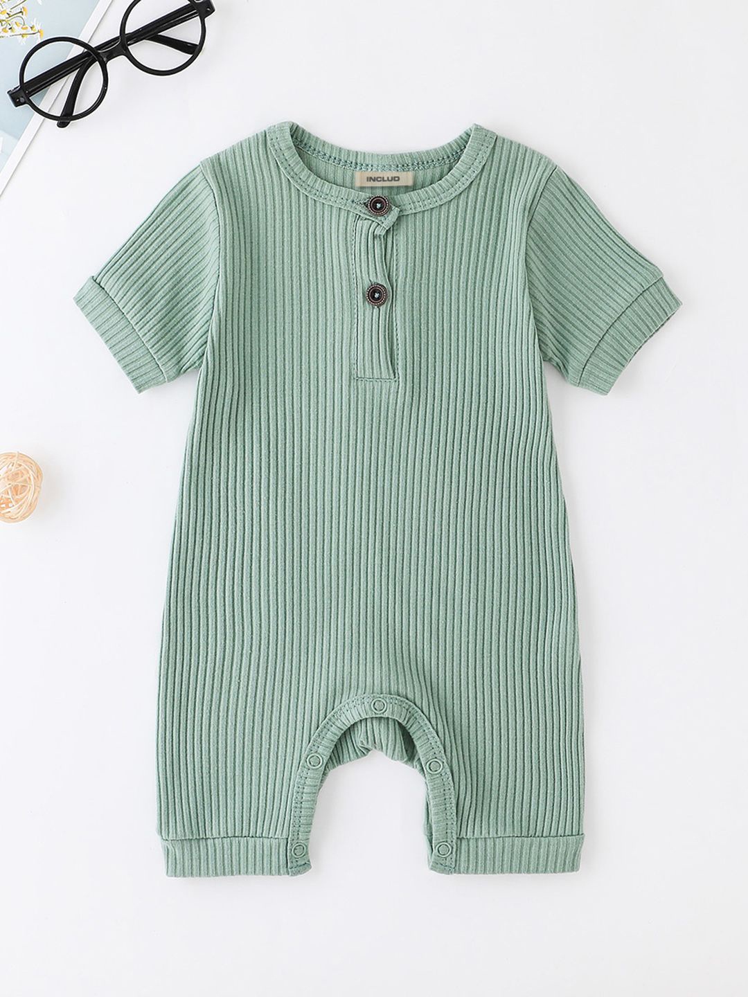 

INCLUD Boys Ribbed Romper, Green